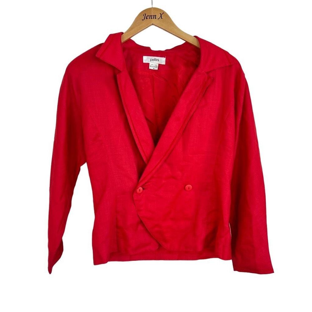 Pellini Red Long Sleeve Linen Blazer Jacket Size 36 Double Breasted Holiday
